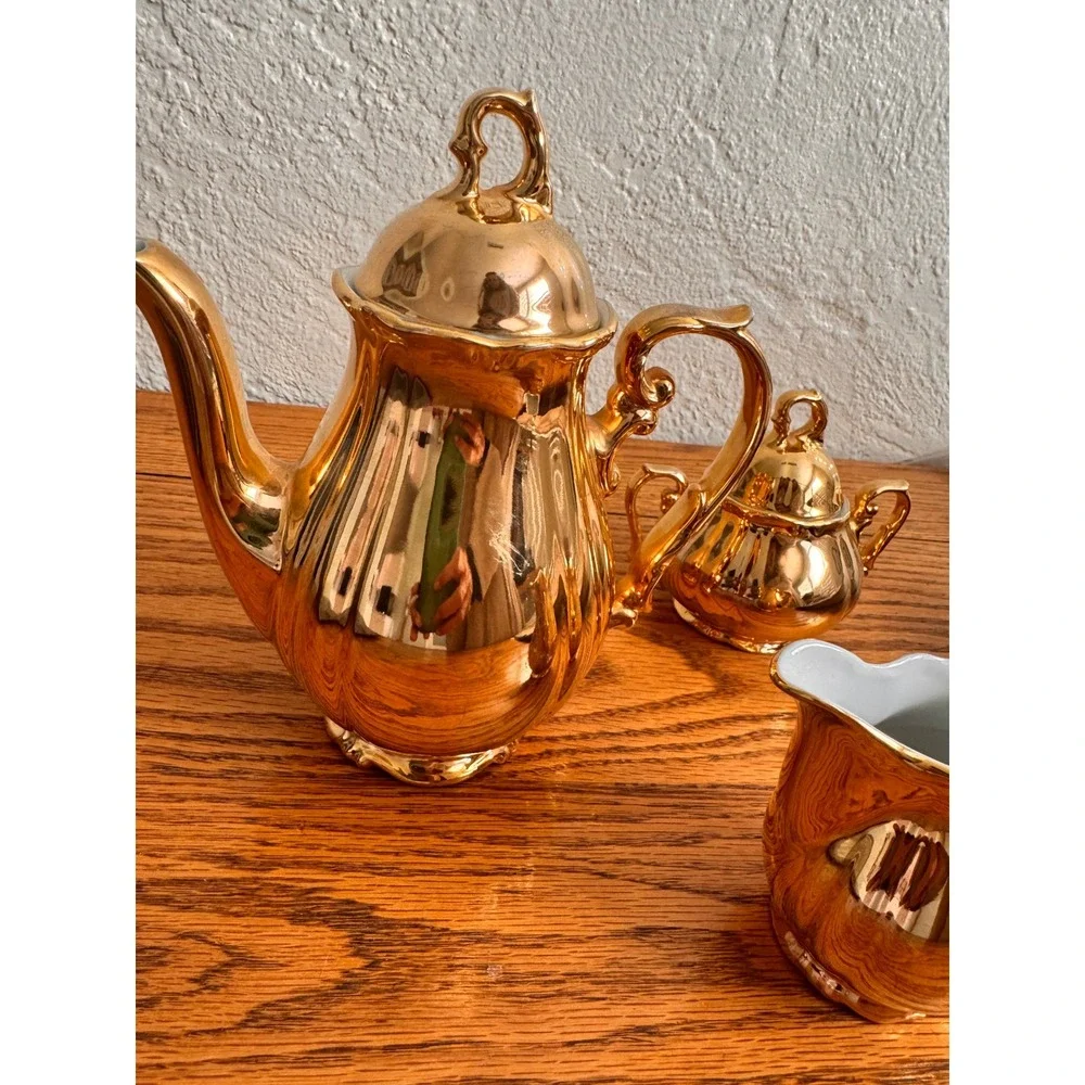 Bavaria Schlottenhof Coffee‎ Tea Pot Creamer Sugar Set Gold Gilt Porcelain